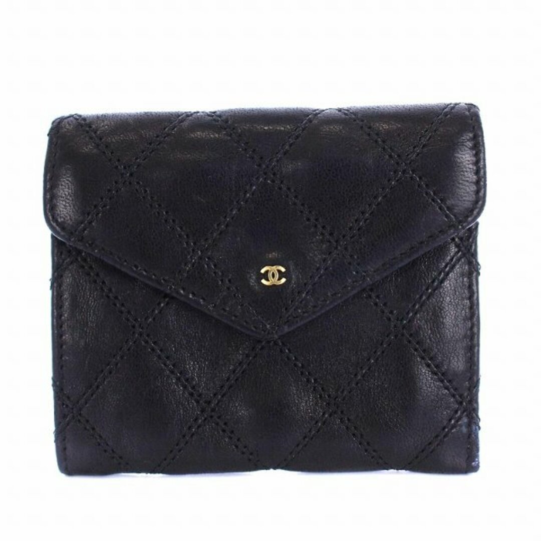 CHANEL シャネル ビコローレ 黒ラムスキン ミニ 財布