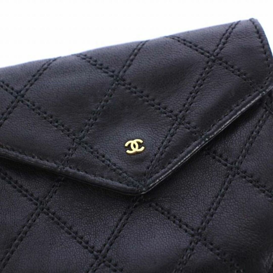 CHANEL シャネル ビコローレ 黒ラムスキン ミニ 財布