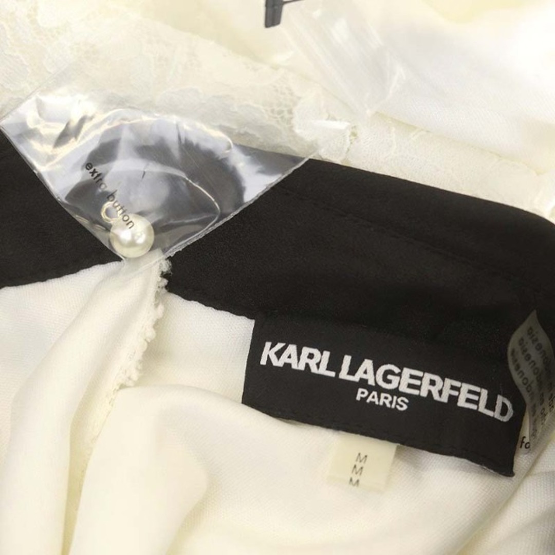 Karl Lagerfeld(カールラガーフェルド)のカールラガーフェルド 半袖ブラウス レース リボン プルオーバー M 白 黒 レディースのトップス(シャツ/ブラウス(半袖/袖なし))の商品写真