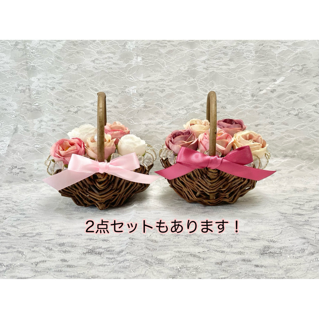 【婚約指輪もおける】ローズ花かごのリングピロー〈ピンク ver〉 ハンドメイドのウェディング(リングピロー)の商品写真