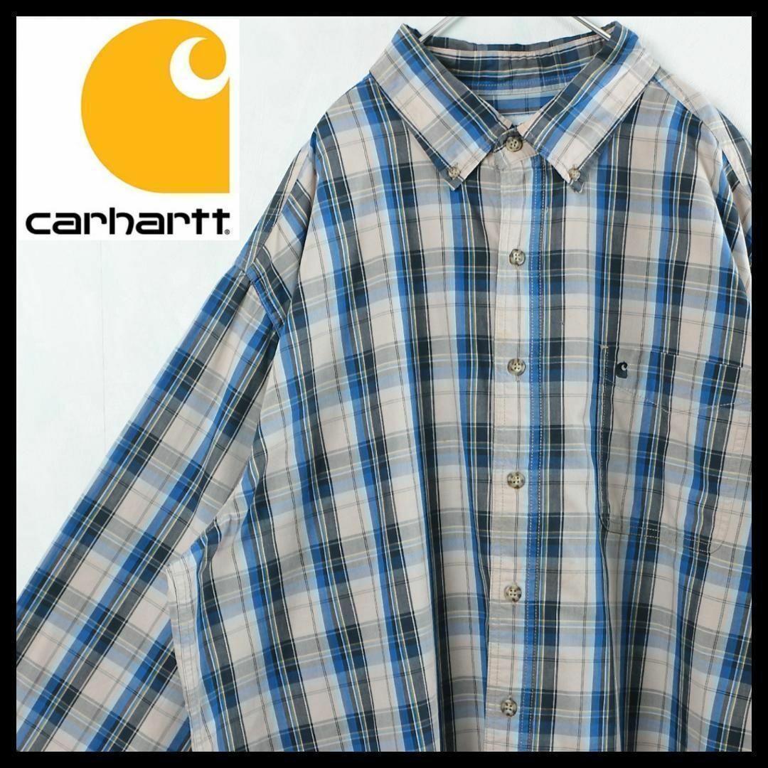 carhartt(カーハート)の【希少】carhartt オンブレチェックシャツ ビンテージ 90s 古着 長袖 メンズのトップス(シャツ)の商品写真