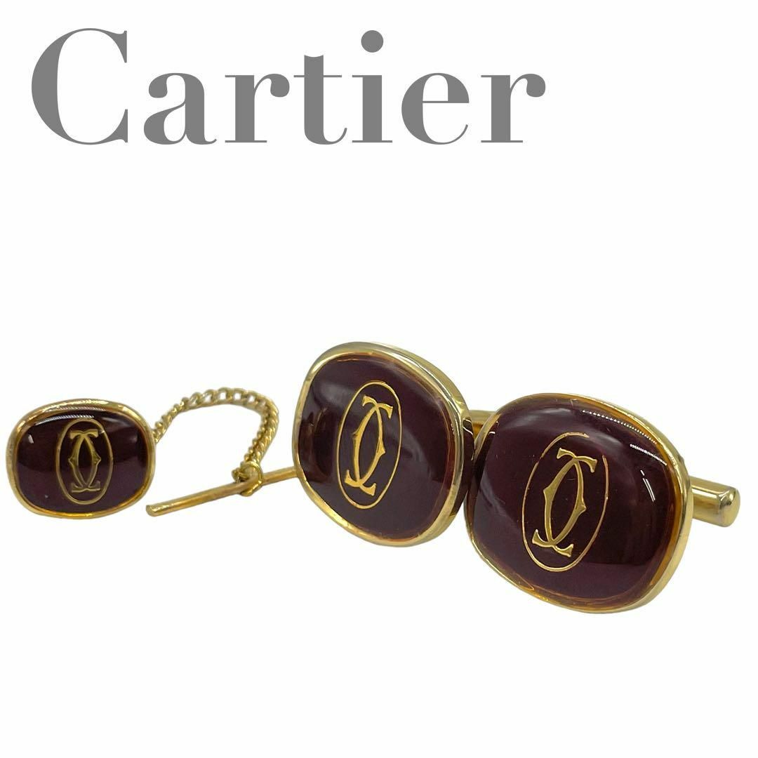 Cartier カルティエ カフリンクス ラペルピン ゴールド ボルドー ロゴのサムネイル