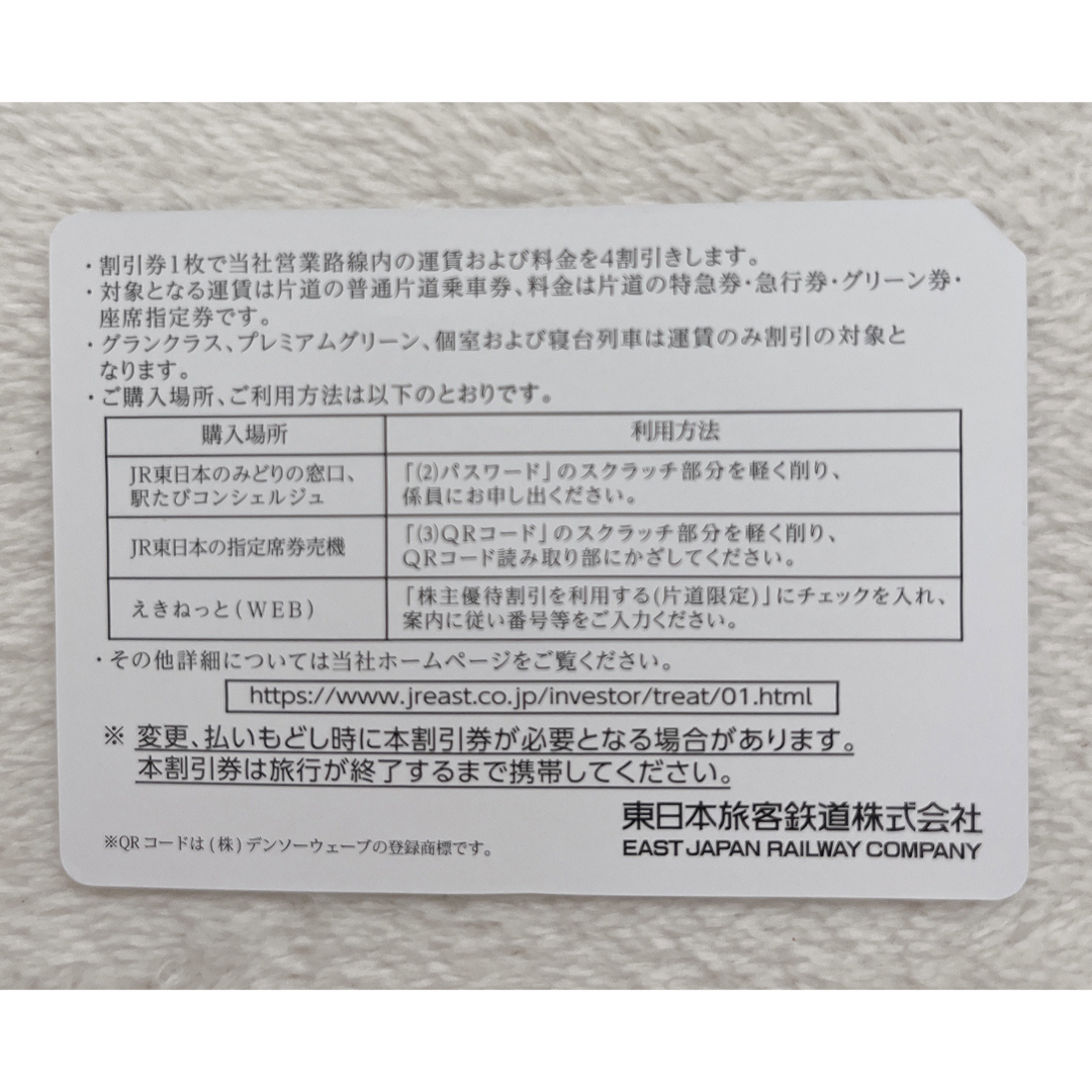 JR(ジェイアール)のJR東日本　株主優待券2枚 チケットの乗車券/交通券(その他)の商品写真