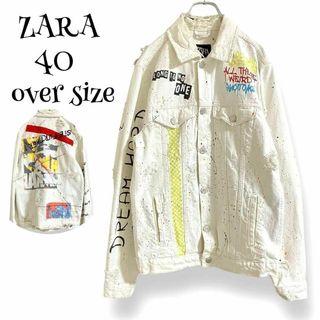 ザラ(ZARA)のs15【ザラ】ダメージ デニム ジャケット 総柄 派手 スプラッシュ ペイント(Gジャン/デニムジャケット)