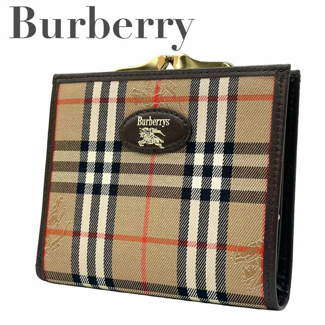 美品 Burberry がま口 ノバチェック シャドーホース 折り財布　ロゴ