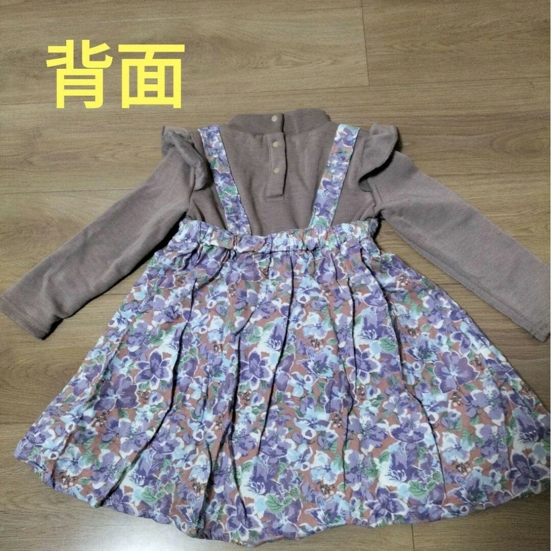 花柄ワンピース　ドッキングワンピ（茶） キッズ/ベビー/マタニティのキッズ服女の子用(90cm~)(ワンピース)の商品写真