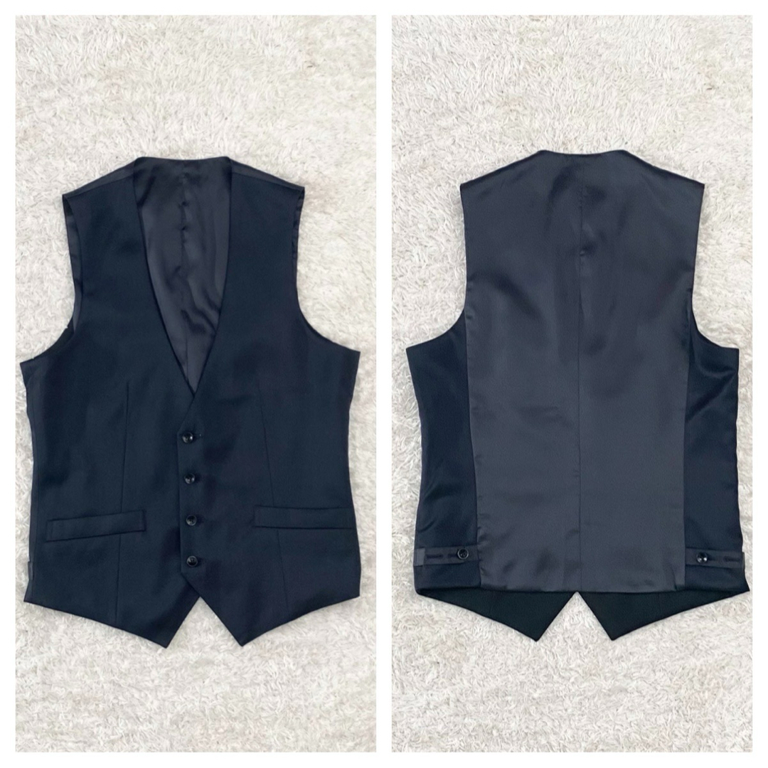 【極美品】スーツセレクト　セットアップ　スーツ　シルク　L寸　3ピース　ネイビー