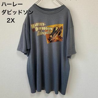 ハーレーダビッドソン(Harley Davidson)のハーレーダビッドソン 2X Tシャツ 古着 両面プリント ヴィンテージ グレー(Tシャツ/カットソー(半袖/袖なし))