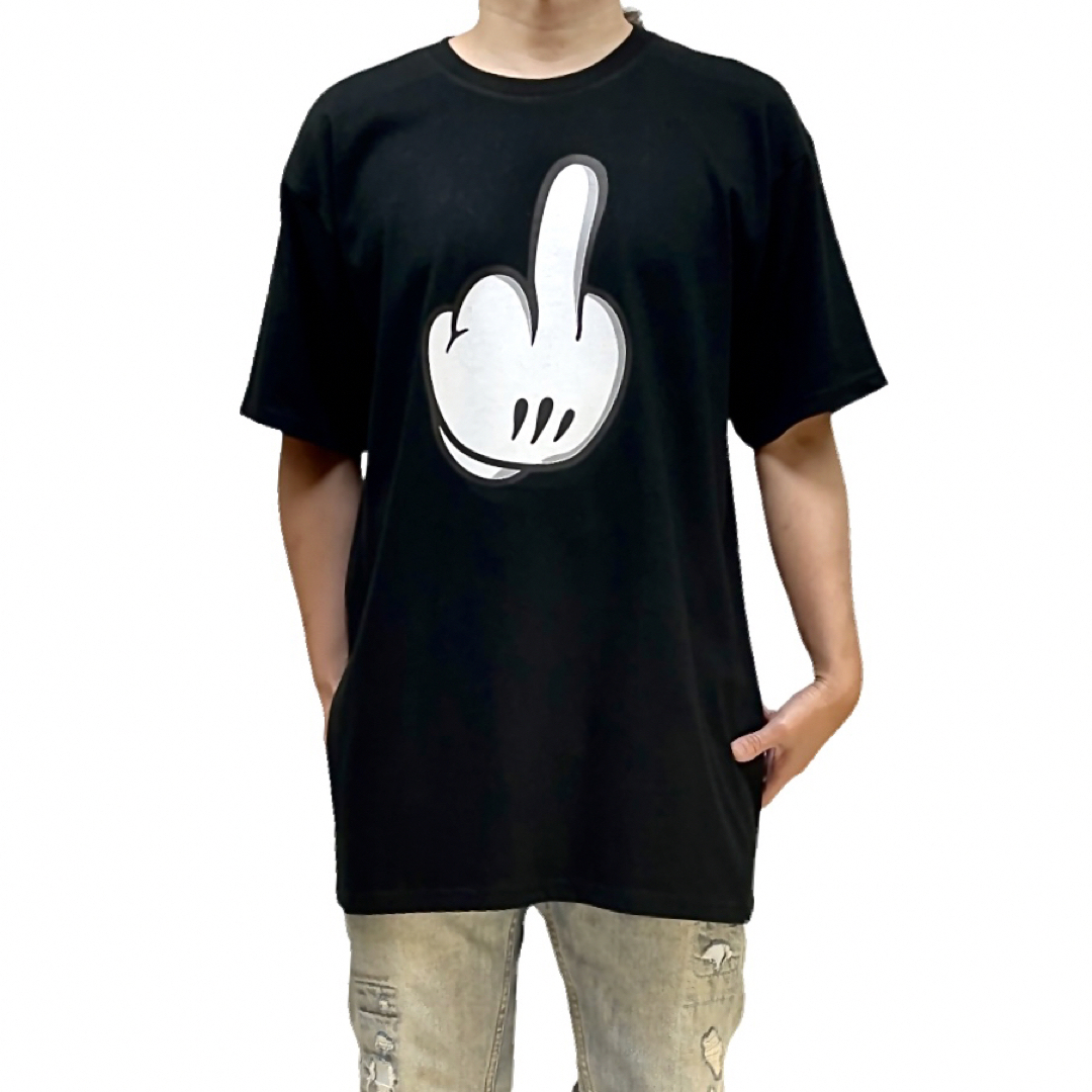 新品 ブラック ミッキー ハンド FUCKYOU 中指立て 挑発 ビッグTシャツ メンズのトップス(Tシャツ/カットソー(半袖/袖なし))の商品写真