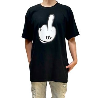 新品 ブラック ミッキー ハンド FUCKYOU 中指立て 挑発 ビッグTシャツ(Tシャツ/カットソー(半袖/袖なし))