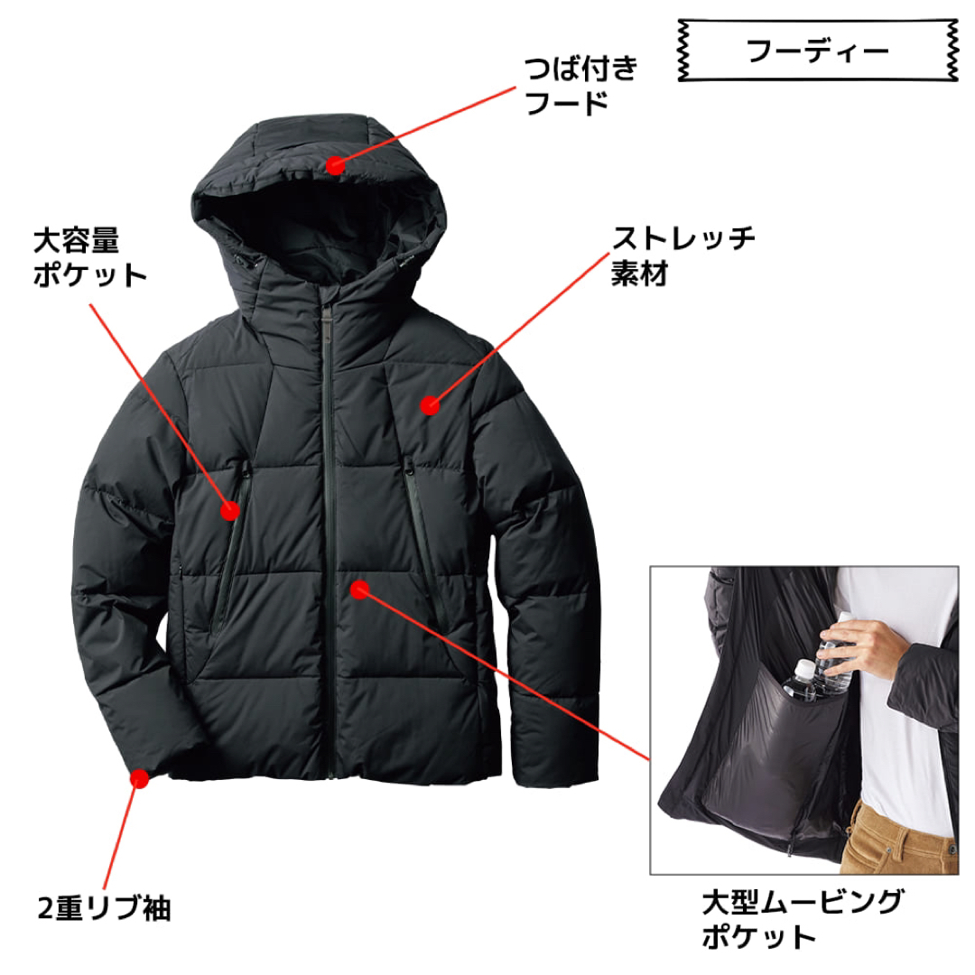 WORKMAN(ワークマン)のワークマン リペアテック(R)洗えるフュージョンダウンフーディー 3L ブラック メンズのジャケット/アウター(ダウンジャケット)の商品写真