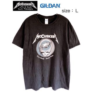 ギルタン(GILDAN)のMCCUSKERS　バンド＆NFLフィーチャー　Tシャツ　L　黒　USA古着(Tシャツ/カットソー(半袖/袖なし))