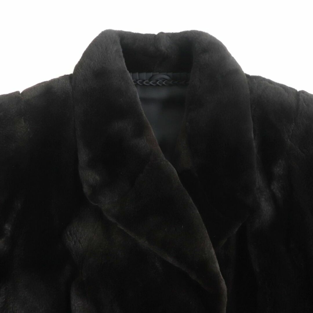 毛並み極美品★MINK シェアードミンク デザイン 本毛皮ロングコート ダークブラウン 毛質柔らか◎ 毛並み極美品★MINK シェアードミンク デザイン 本毛皮ロングコート ダークブラウン 毛質柔らか◎