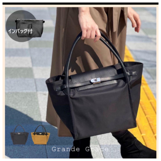 【新品】Grande Grace トートバッグ　ナイロン　合皮　ブラック　黒(トートバッグ)