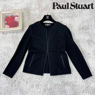 ポールスチュアート(Paul Stuart)の【美品】ポールスチュアート ウール パイピング ノーカラージャケット 黒 6(ノーカラージャケット)