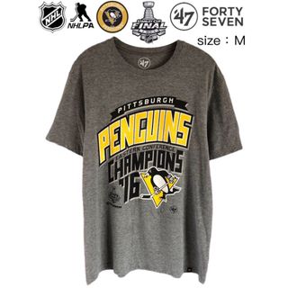 フォーティセブン(47 Brand)のNHL　ペンギンズ　2016チャンピオン　Tシャツ　M　グレー　USA古着(Tシャツ/カットソー(半袖/袖なし))