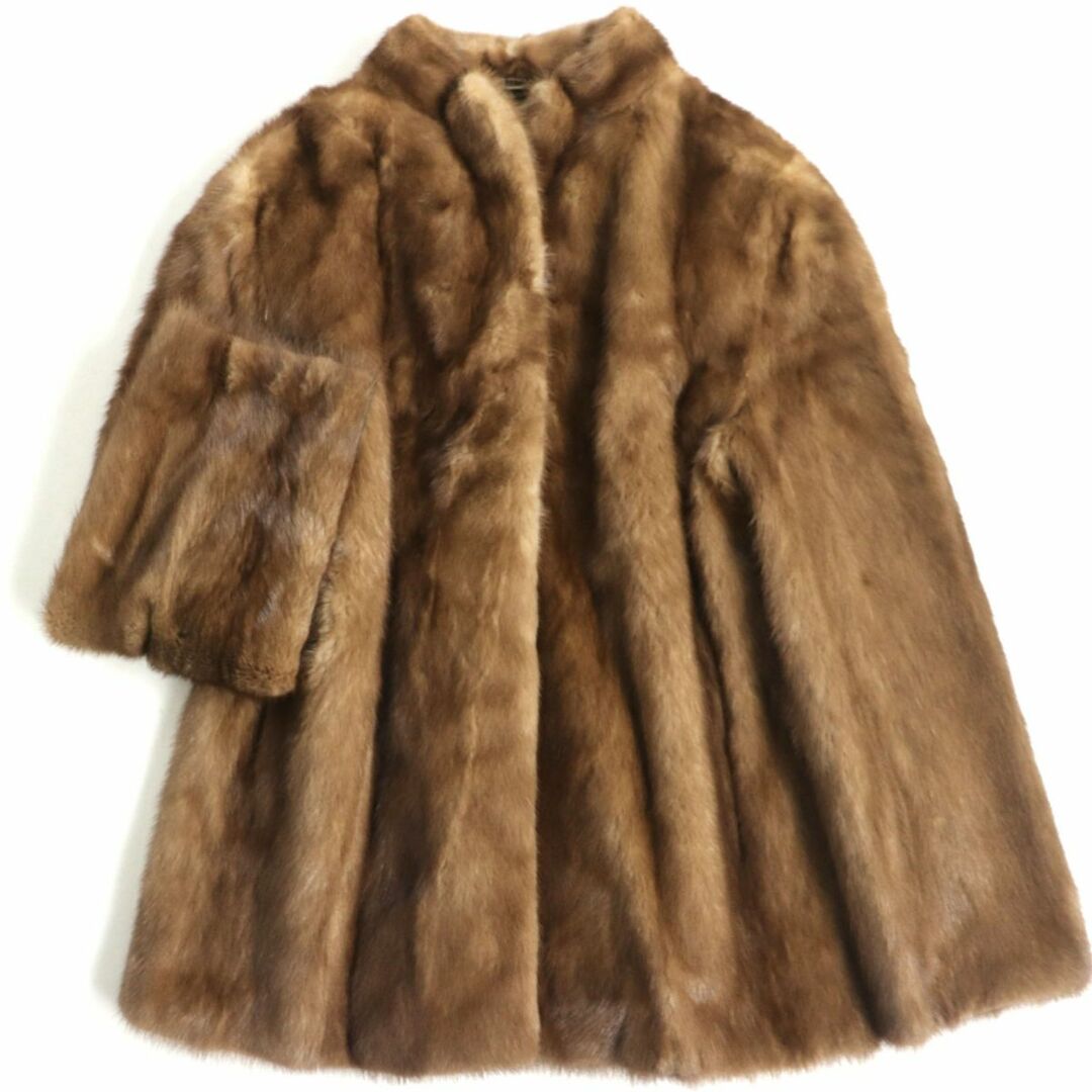約69cm肩幅極美品▼MINK ミンク 本毛皮コート ブラウン 大きめサイズ15号 毛質艶やか・柔らか◎