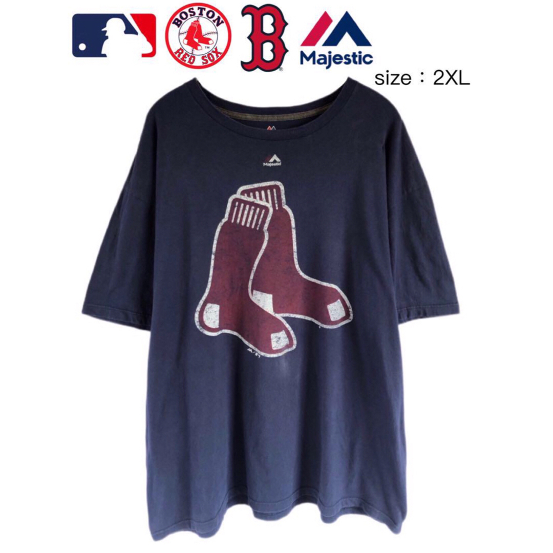 Majestic(マジェスティック)のMLB　ボストン・レッドソックス　Tシャツ　2XL　ネイビー　USA古着 メンズのトップス(Tシャツ/カットソー(半袖/袖なし))の商品写真