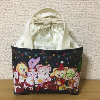 No.42  保冷ランチバッグ　持ち手付きお弁当袋　ハンドメイド(ランチボックス巾着)