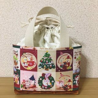 No.44  保冷ランチバッグ　持ち手付きお弁当袋　ハンドメイド(ランチボックス巾着)