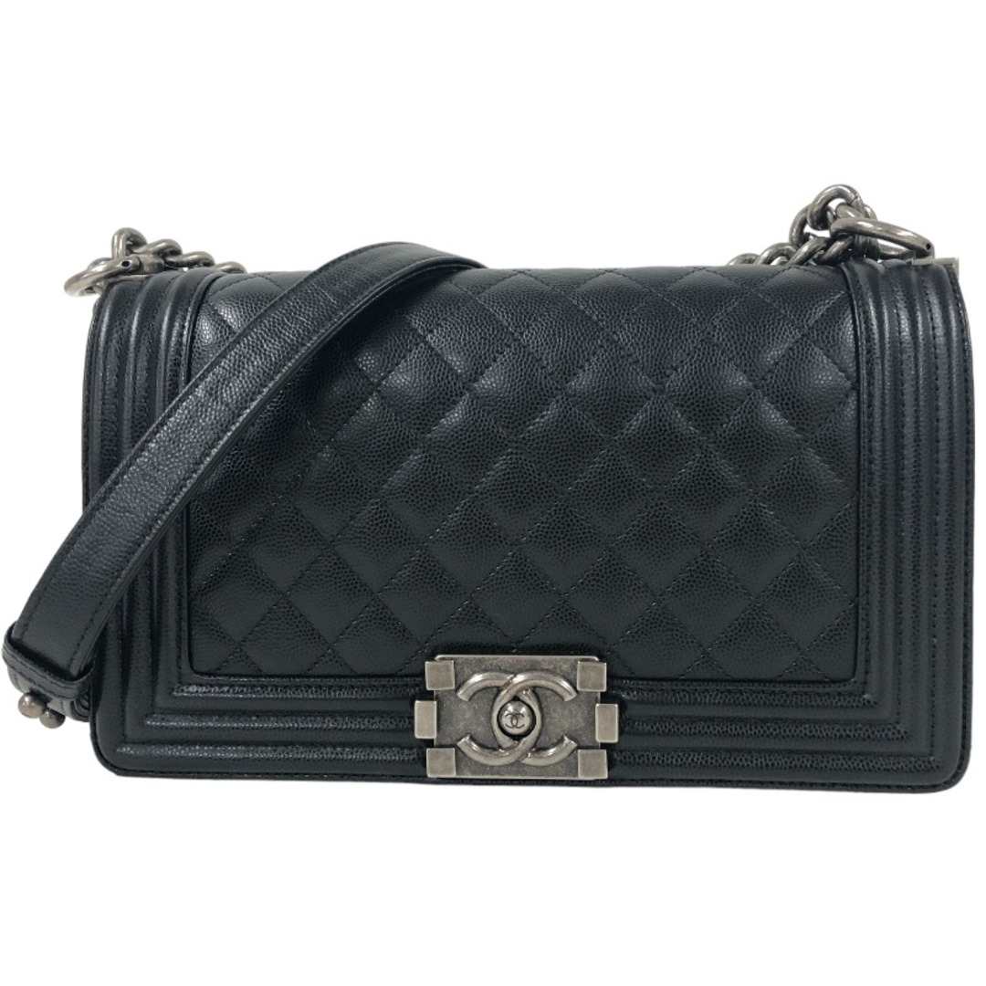 約24cm高さシャネル CHANEL ボーイシャネル25 A67086 28番台 ブラック シルバー金具 キャビアスキン レディース ショルダーバッグ