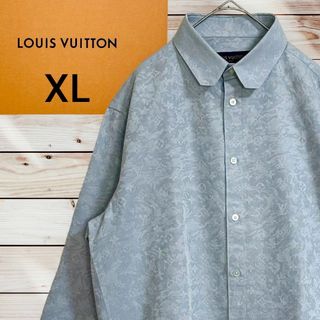 美品 ルイヴィトン LOUIS VUITTON シャツ 21AW モノグラムフラワー ジャガード 総柄 コットン メンズ 長袖 ロングスリーブ トップス L ホワイト/グレー