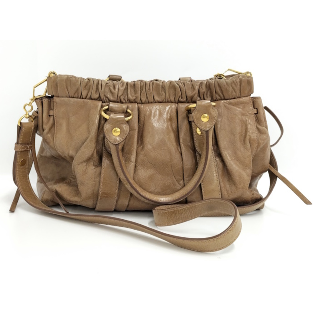 MIU MIU - MIU MIU 2WAY ショルダーバッグ レザー ブラウン MIU MIU - MIU MIU 2WAY ショルダーバッグ レザー ブラウン
