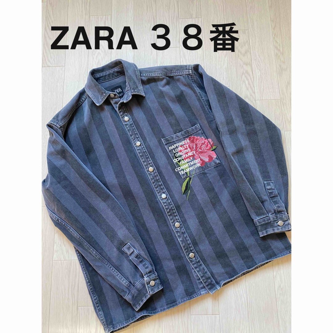 ZARA(ザラ)のZARAメンズデニムシャツプリント花柄３８番 メンズのトップス(シャツ)の商品写真