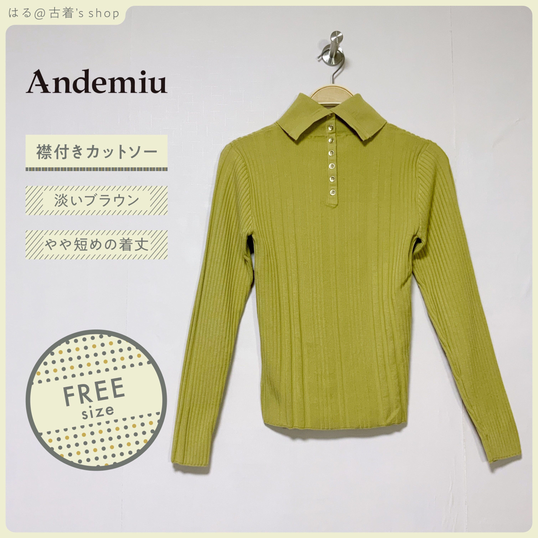 Andemiu(アンデミュウ)の【Andemiu】アンデミュウ 襟付き 長袖 カットソー ポロネック レディース レディースのトップス(カットソー(長袖/七分))の商品写真