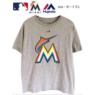 マジェスティック(Majestic)のMLB　マイアミ・マーリンズ　Tシャツ　ボーイズL　グレー　USA古着(Tシャツ/カットソー)