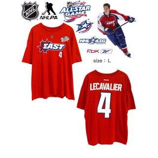 リーボック(Reebok)のNHL　2009 オールスター　ルカバリエ　4　Tシャツ　L　赤　USA古着(Tシャツ/カットソー(半袖/袖なし))