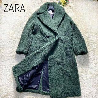 ザラ(ZARA)の【極美品】ZARA テディベア　コート　ロング　モスグリーン　Mサイズ相当(ロングコート)