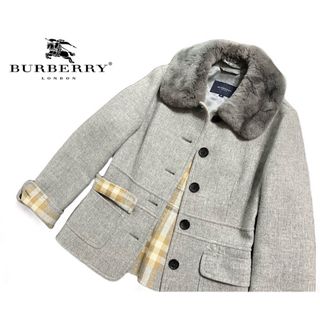 バーバリー(BURBERRY)の【美品】BURBERRY カシミア混ラビットファーコートグレー★レディース ML(毛皮/ファーコート)