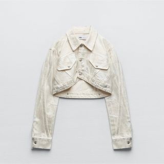 ザラ(ZARA)のZARA ザラ メタリック クロップド丈 ジャケット アウター シルバー(Gジャン/デニムジャケット)