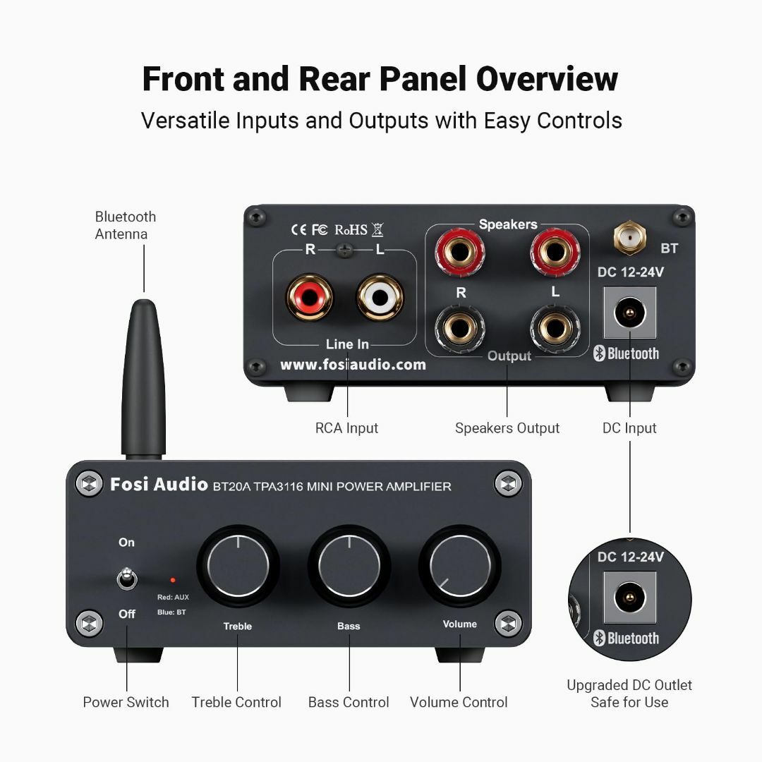 Fosi Audio BT20A Bluetooth 5.0 パワーアンプ 2.