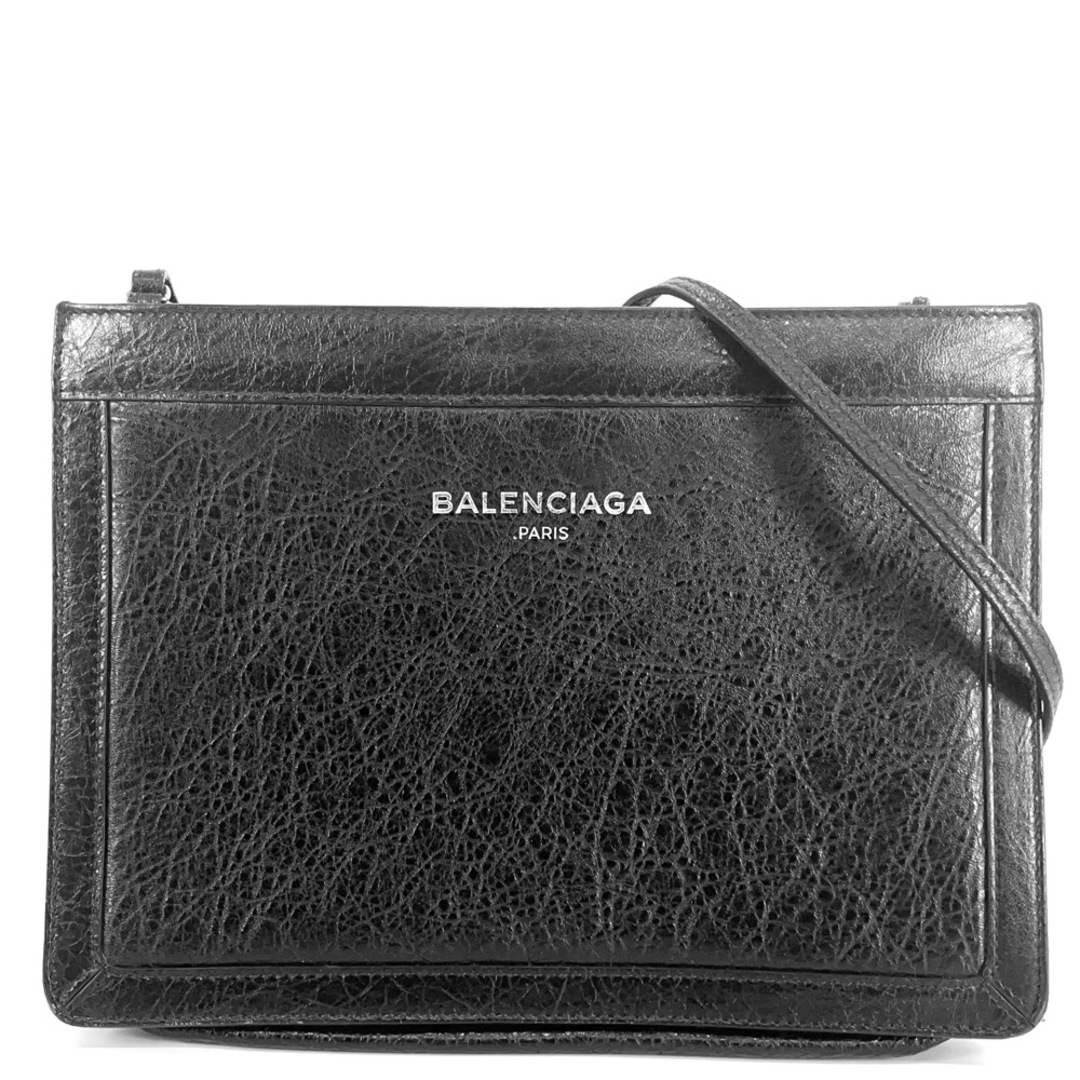 BALENCIAGA【クーポン配布中】BALENCIAGA バレンシアガ ショルダーバッグ 肩掛け 斜め掛け ネイビーポシェット 小さめ かばん 鞄 339937 レザー    ブラック 黒 シルバー金具 レディース 人気【品】