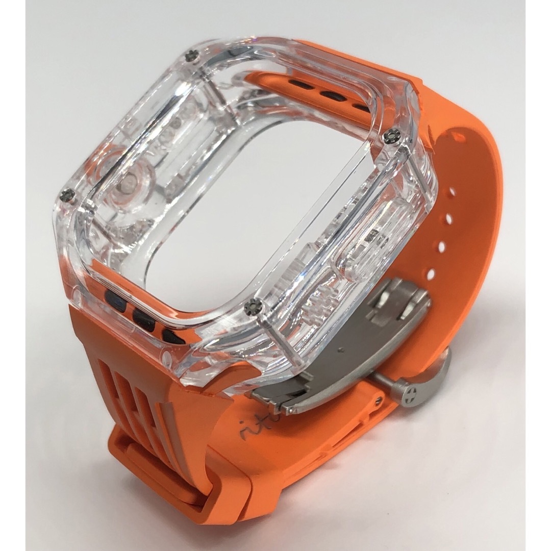 Apple Watch オレンジ　ヴァイトンラバーバンド　ケース　ウルトラ メンズの時計(ラバーベルト)の商品写真