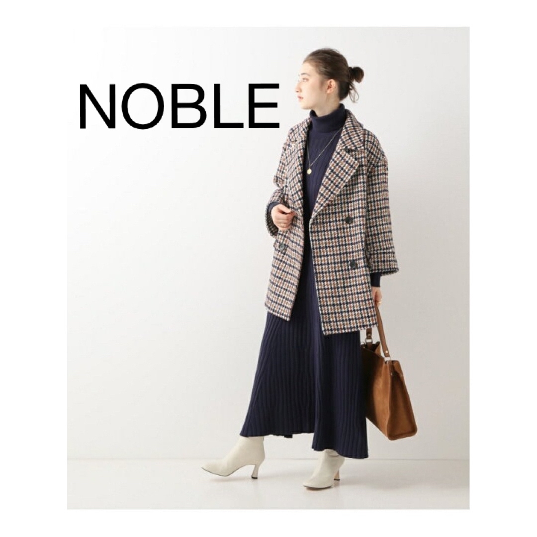 Noble(ノーブル)のNOBLE ノーブル　ループチェックツィードショートコート レディースのジャケット/アウター(ロングコート)の商品写真