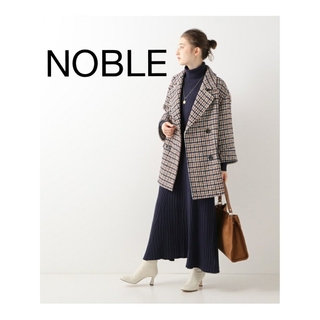 ノーブル(Noble)のNOBLE ノーブル　ループチェックツィードショートコート(ロングコート)