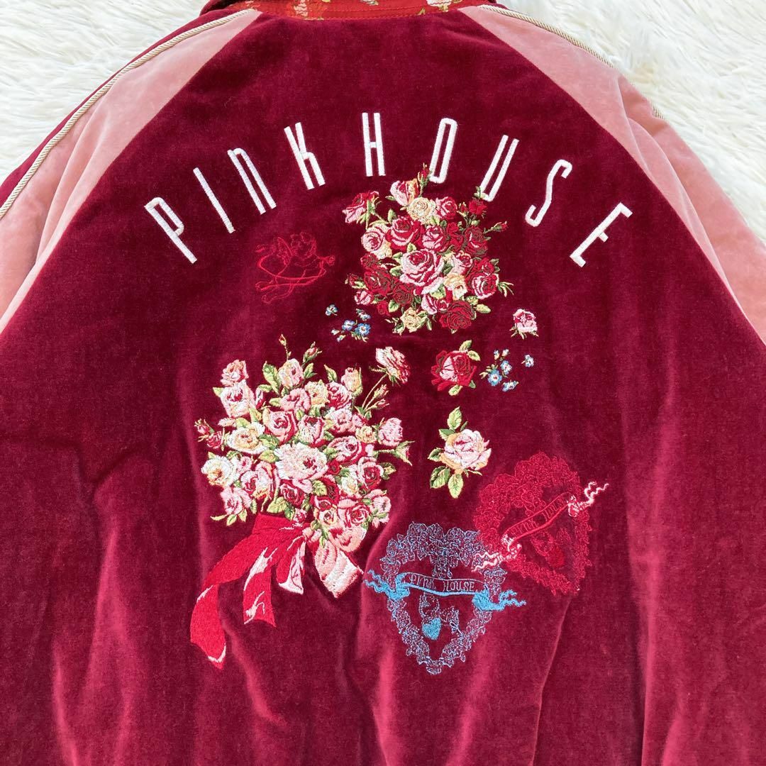 PINK HOUSE(ピンクハウス)の55ringo様アンジェリークローズ刺繍入りリバーシブルブルゾン　ベロア　ピンク レディースのジャケット/アウター(ブルゾン)の商品写真