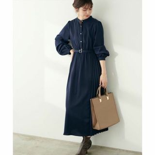 ナチュラルクチュール(natural couture)の【新品タグ付】サイドプリーツデザインワンピース（紺 ネイビー）ナイスクラップ(ロングワンピース/マキシワンピース)