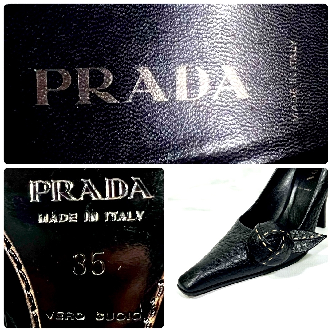 PRADA(プラダ)の【美品】PRADA ビジュー 取り外し 2way レザーパンプス  黒 22.5 レディースの靴/シューズ(ハイヒール/パンプス)の商品写真