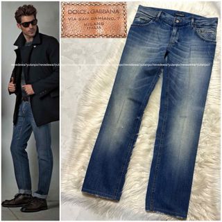 ドルチェアンドガッバーナ(DOLCE&GABBANA)のルックブック掲載 ドルチェ&ガッバーナ レザーパッチ デニム パンツ ジーンズ (デニム/ジーンズ)