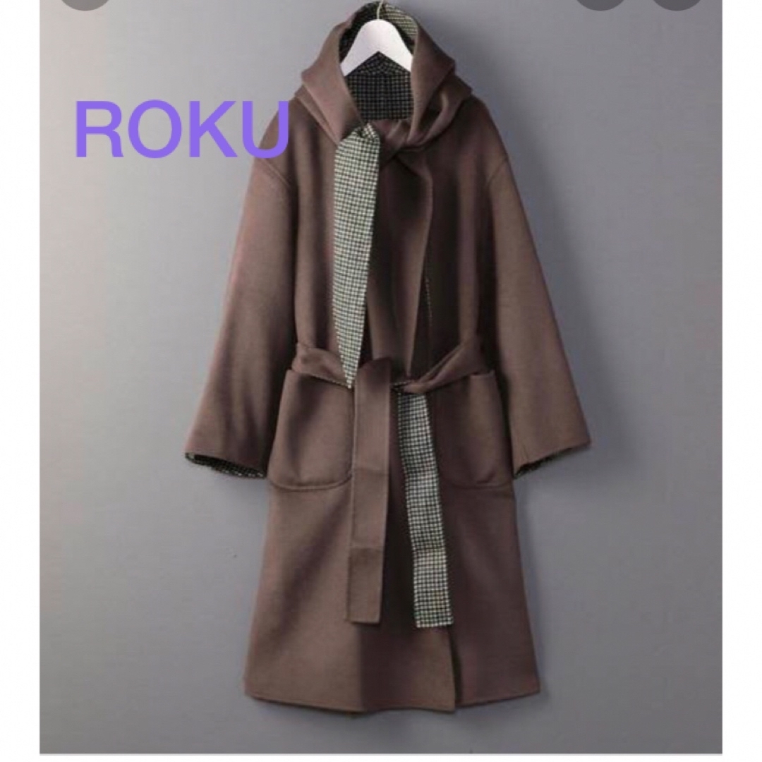 6 (ROKU) - ROKU リバーシブルガウンチェックコートの通販 by ライム