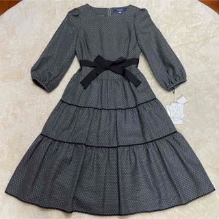 良品♡M’SGRACY ニットワンピース ツイード リボン 紺 38 M