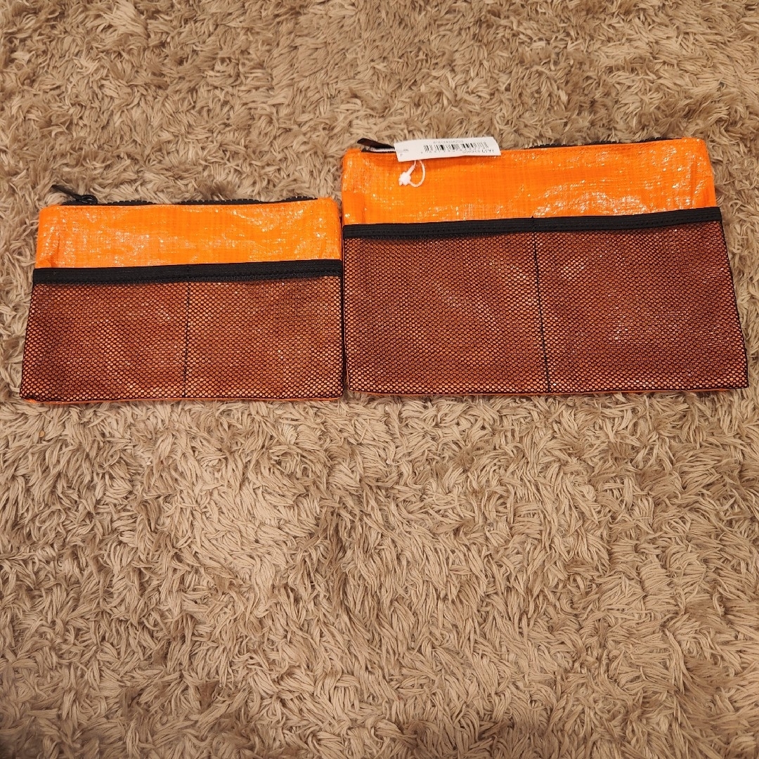 ✨残り1点✨メッシュポケット付き ポーチ 2点セット オレンジ色 メンズのバッグ(ウエストポーチ)の商品写真