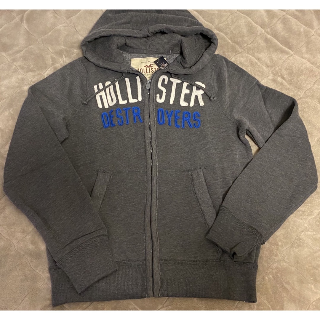 Hollister(ホリスター)のホリスター HOLLISTER【新品】定番ロゴ入りジップパーカーL ダークグレー メンズのトップス(パーカー)の商品写真