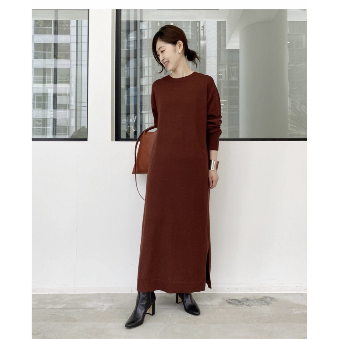 L'Appartement DEUXIEME CLASSE(アパルトモンドゥーズィエムクラス)のアパルトモン　knit dress ニットワンピース　ボルドー レディースのワンピース(ロングワンピース/マキシワンピース)の商品写真