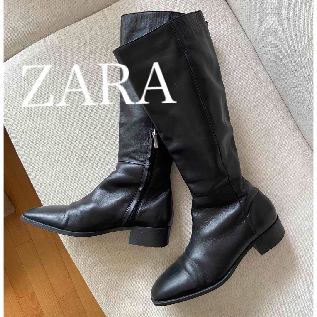 ZARA(ザラ)のザラZARA★フラットレザーロングブーツ レディースの靴/シューズ(ブーツ)の商品写真