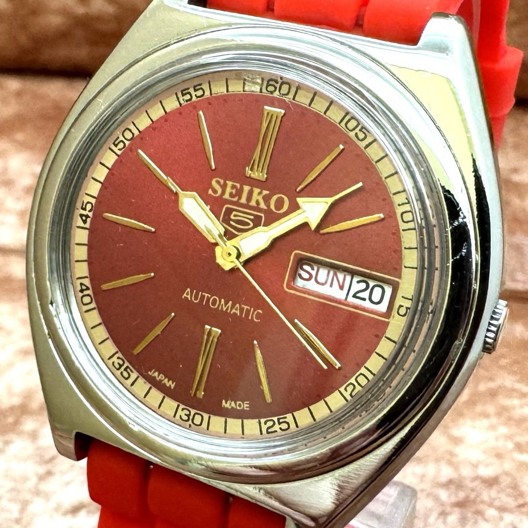 【レトロ可愛い】セイコー5 メンズ腕時計 レッド 自動巻き ヴィンテージ